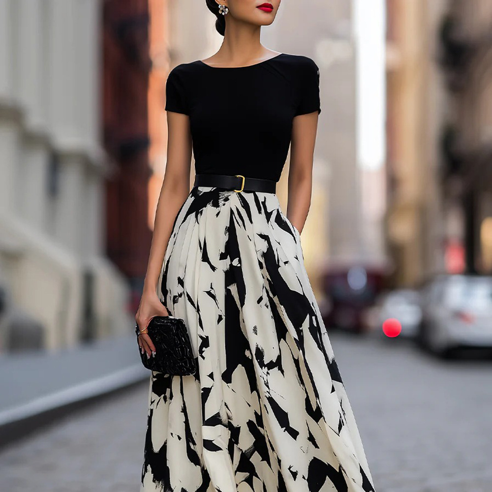 Women's Printed Patchwork Casual Dress
