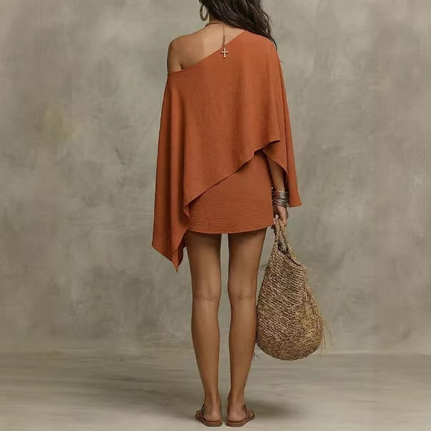 Women's Solid One-Shoulder Slit Sleeve Multi-Way Skirt Set