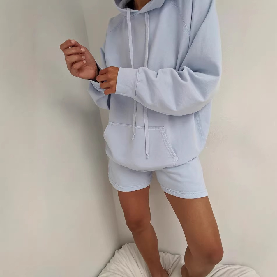 Women's Solid Color Hoodie and Pants Two-Piece Set Casual Streetwear