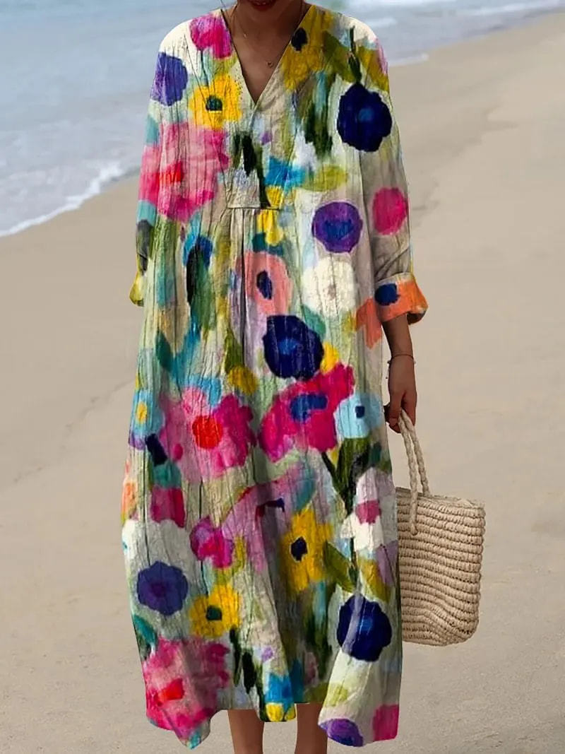Women's Floral 3D Print Long Sleeve Shirt Dress