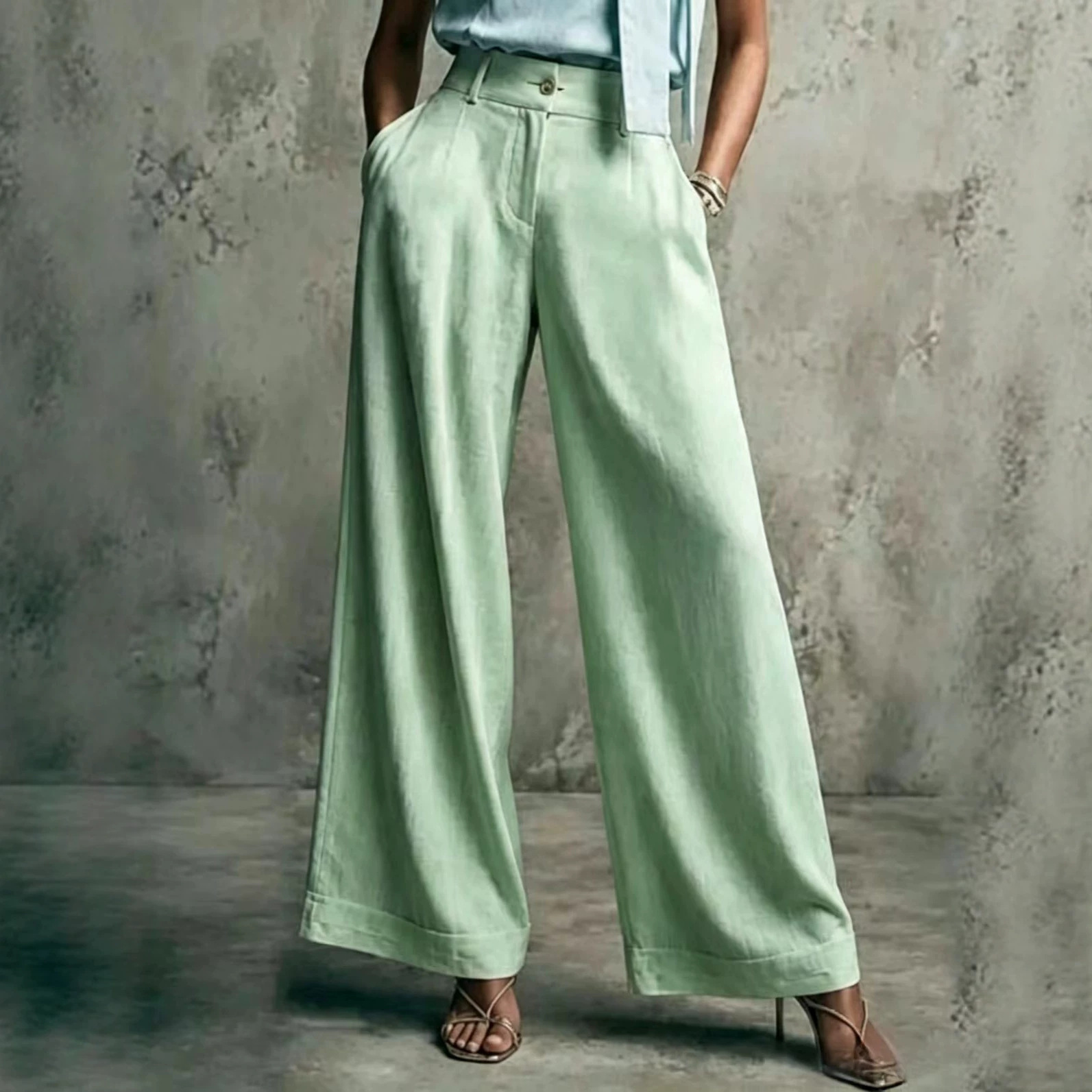 Women's Solid Color Wide-Leg High-Waist Loose Casual Pants