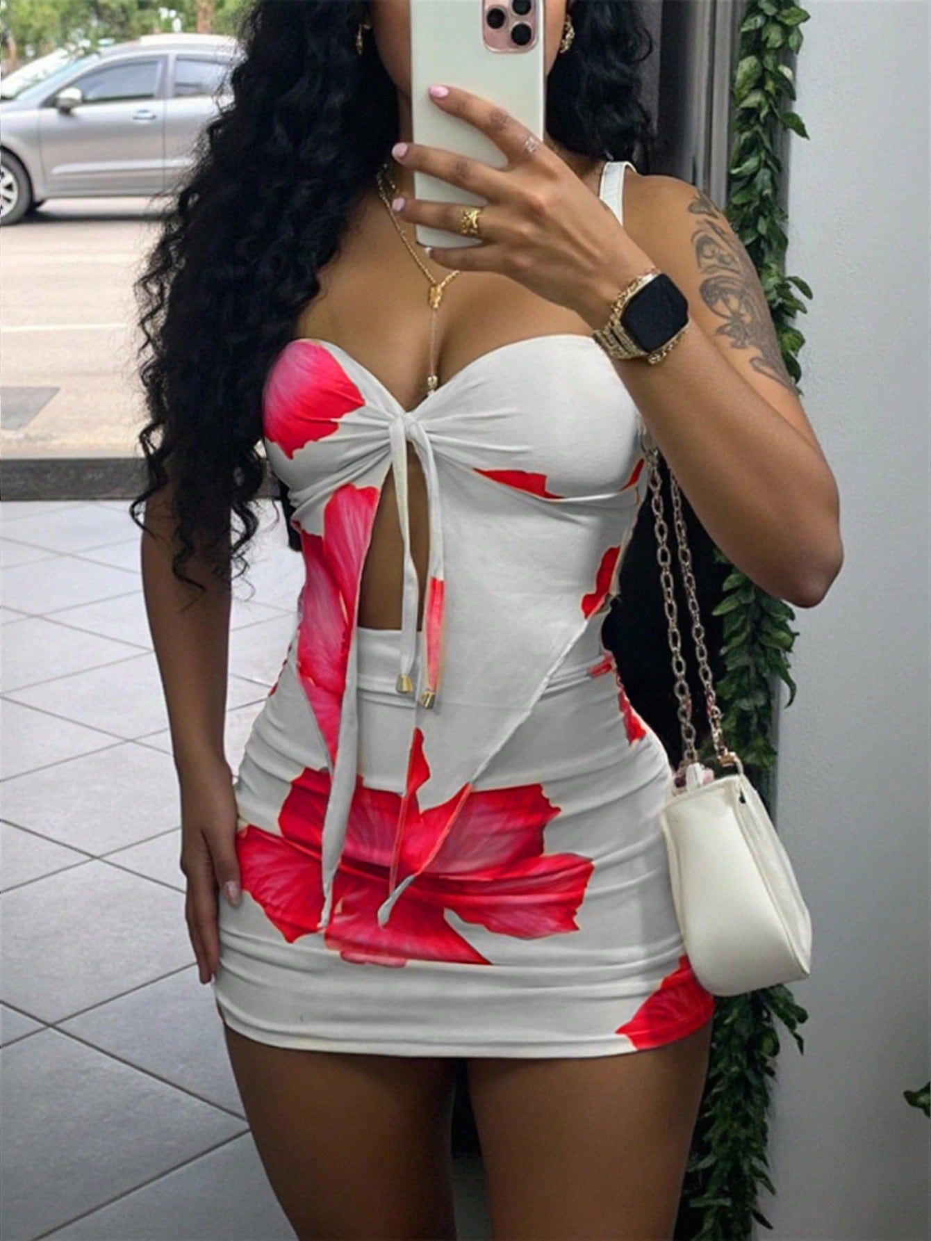 Women's Sexy Strapless Crop Top and Bodycon Mini Skirt Two-Piece Set