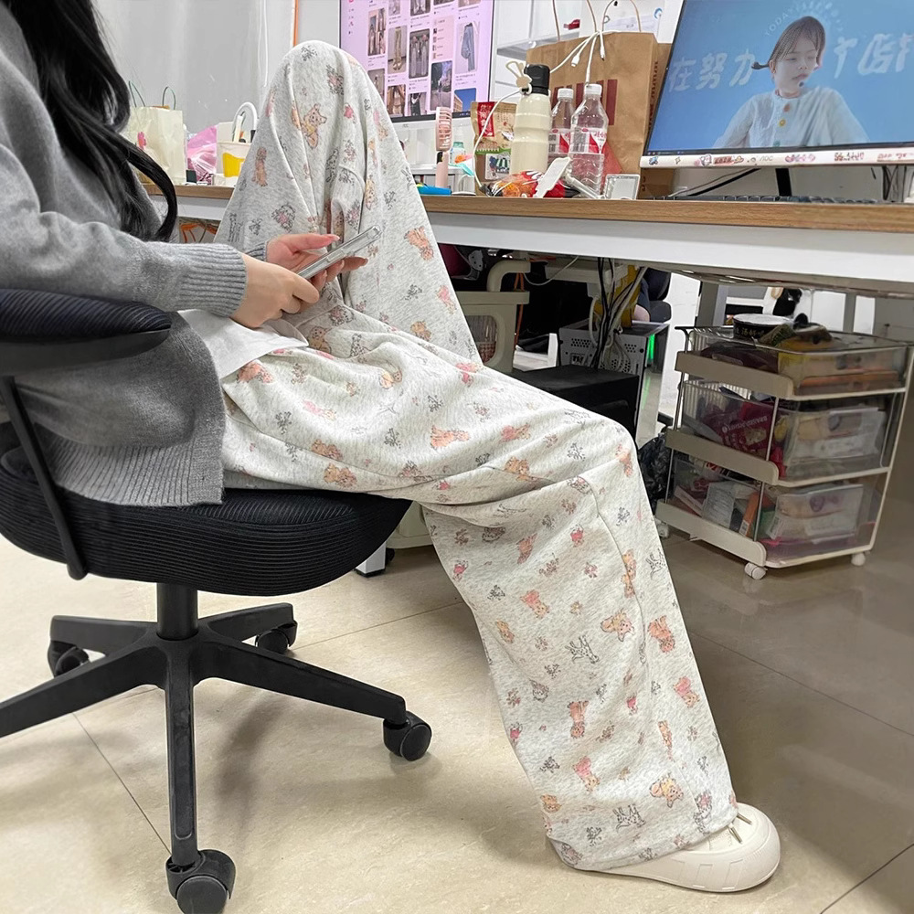 Graffiti Print High-Waist Straight-Leg Sweatpants for Women