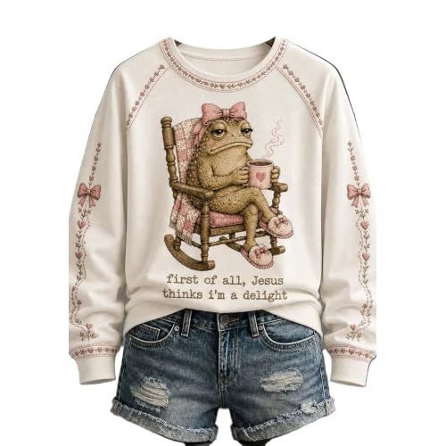 Women's Frog Bow Print Heavyweight Sweatshirt