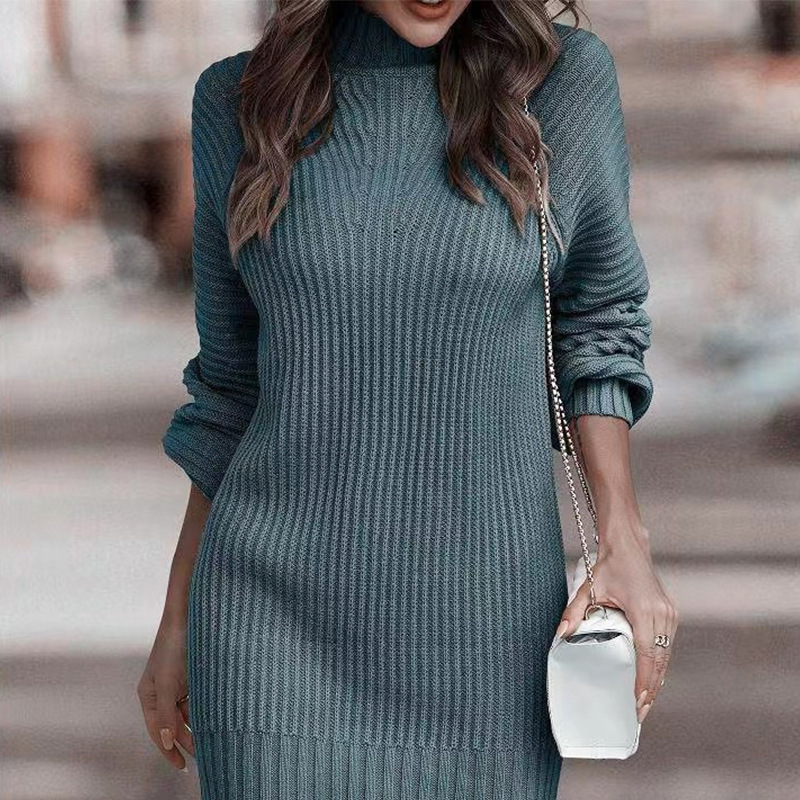 Women's French Style Slim-Fit Long Knit Sweater Dress