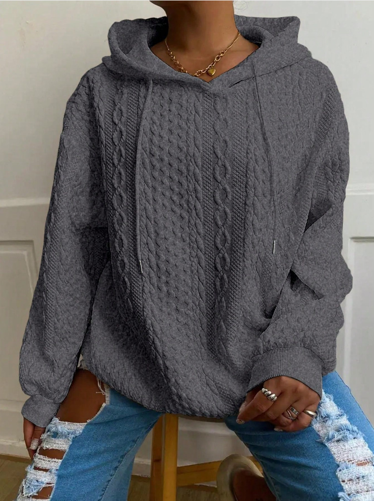 Women's Cable Knit Hooded Pullover Sweatshirt with Pockets