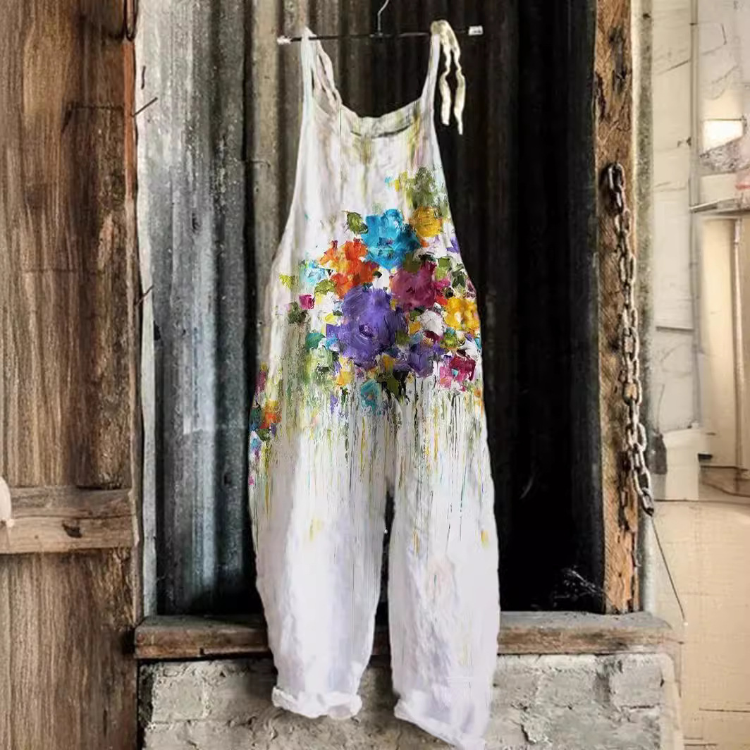 Sweet Floral Print Wide-Leg Sleeveless Jumpsuit