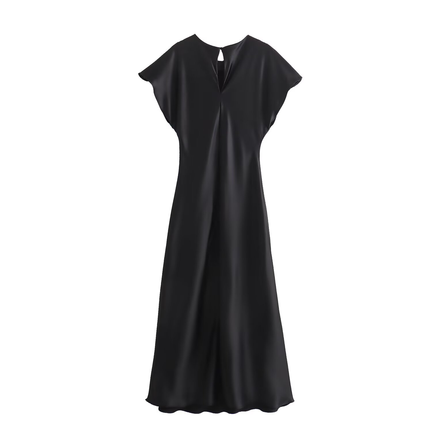 Elegant A-Line Midi Dress with Short Sleeves and Round Neck