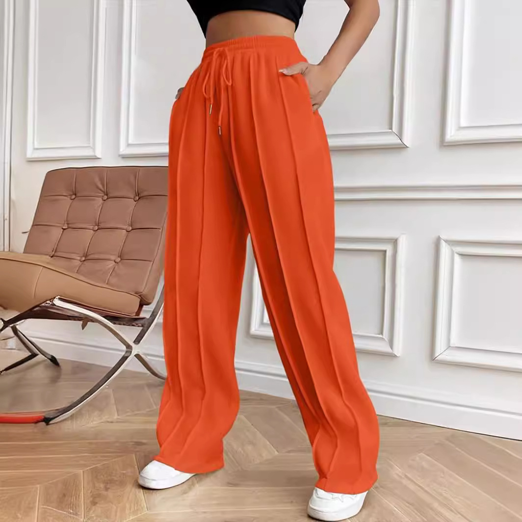 Women's Casual Drawstring Straight-Leg Track Pants with Vertical Stripes
