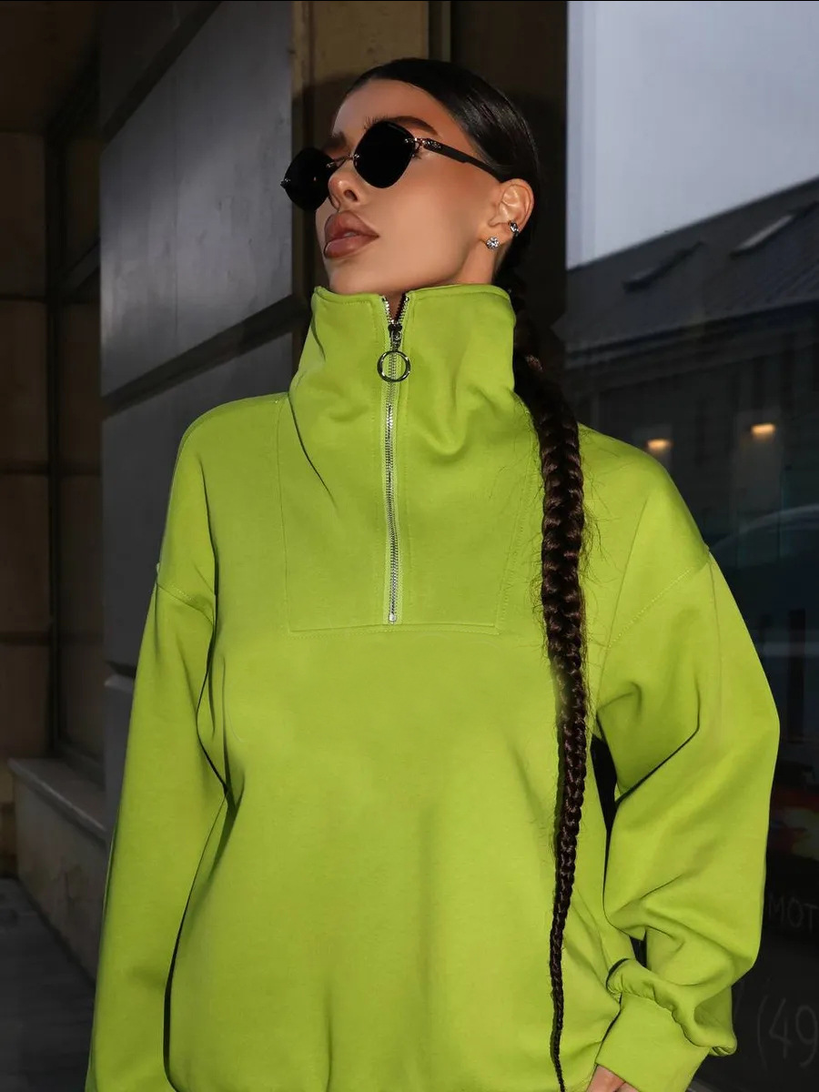 Women's Long Sleeve Stand Collar Zip Tracksuit Casual 2-Piece Set