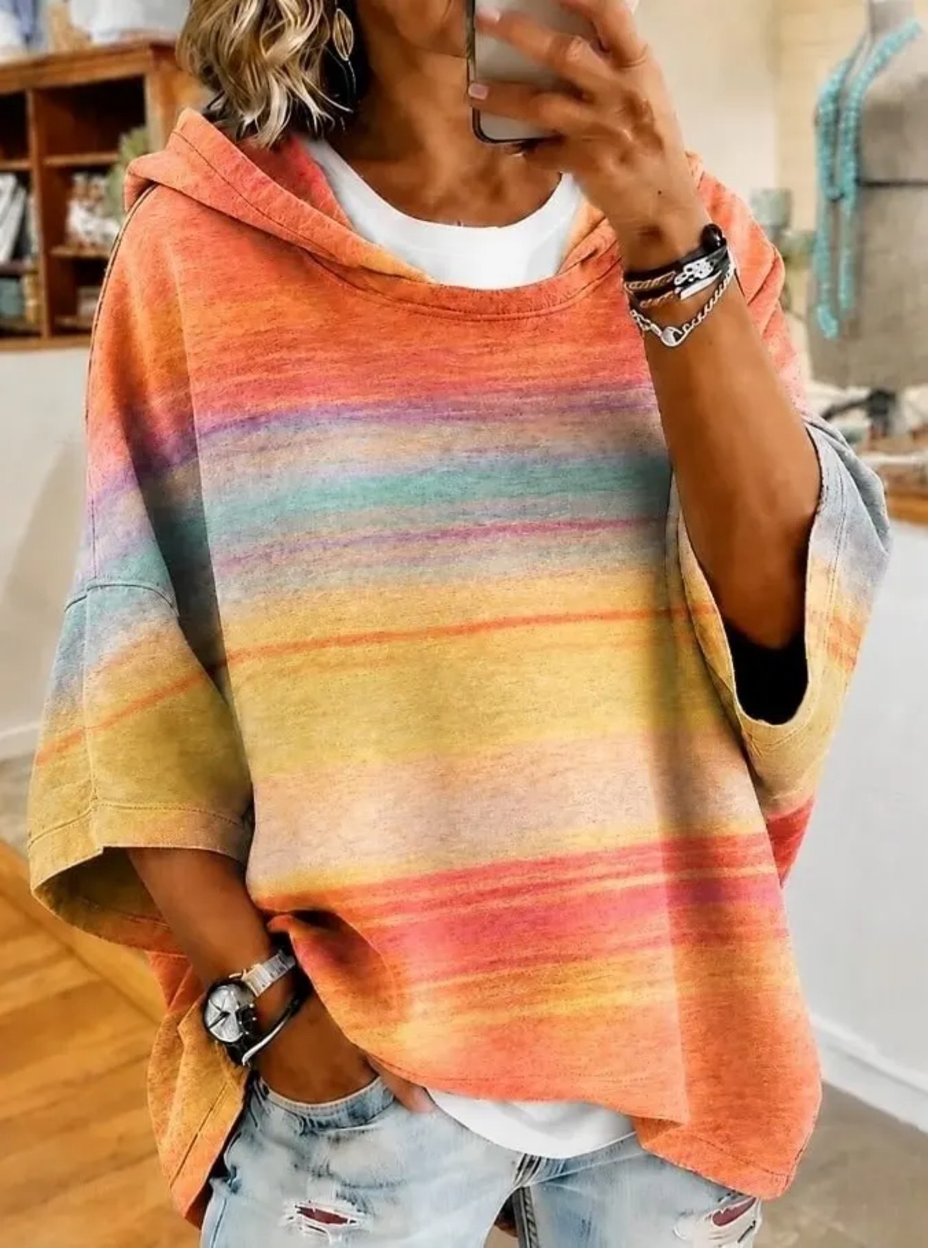 Women's Gradient Line Print Casual Hoodie