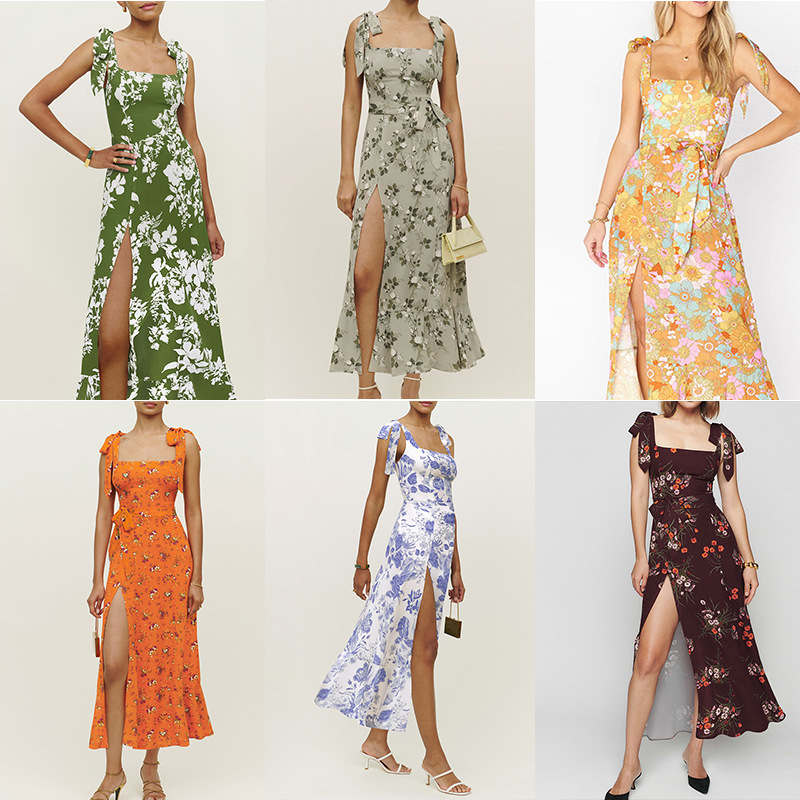 Women's Sleeveless Split Floral Print Midi Dress