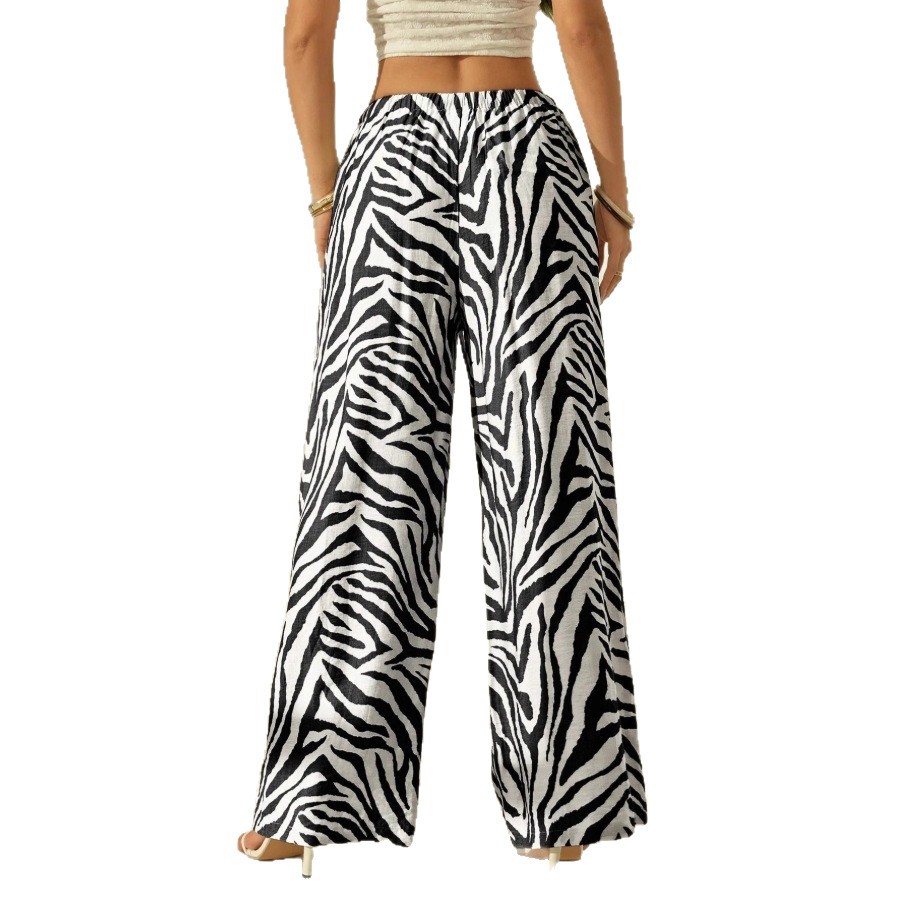 Zebra Print Wide-Leg Pants Women's Fall Casual Loose Straight Trousers