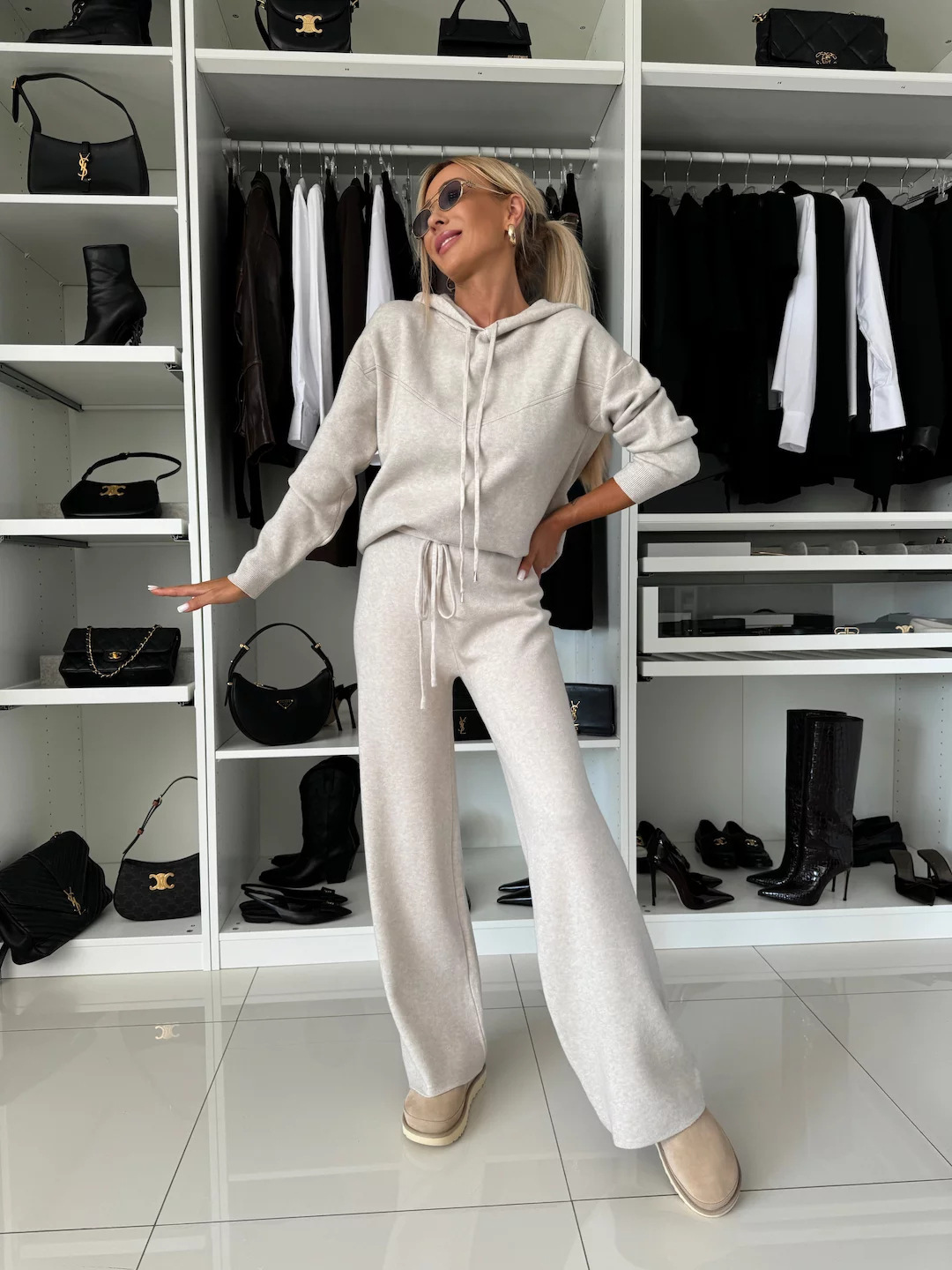 Women's Casual Two-Piece Hoodie and Wide-Leg Pants Set