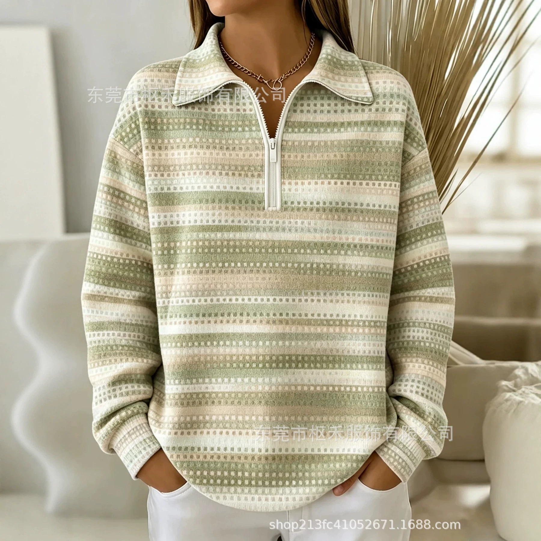 Striped Marker Print Half-Zip Hoodie with Collar