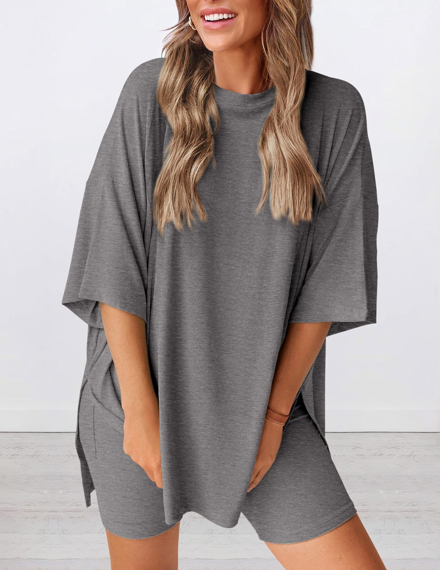 Women's Solid Color Loose Fit Casual Pajama Set with Pockets