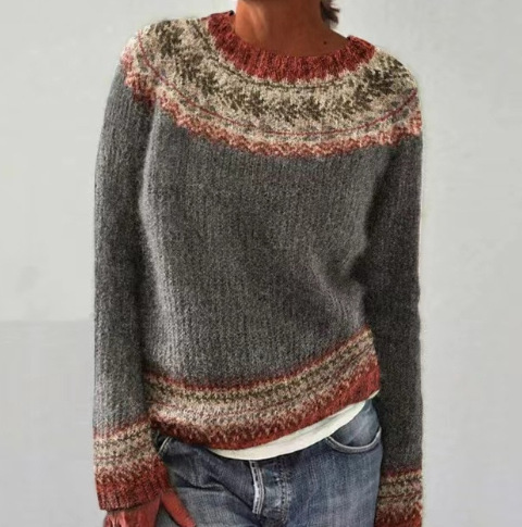 Women's Color-Block Crewneck Pullover Knit Sweater