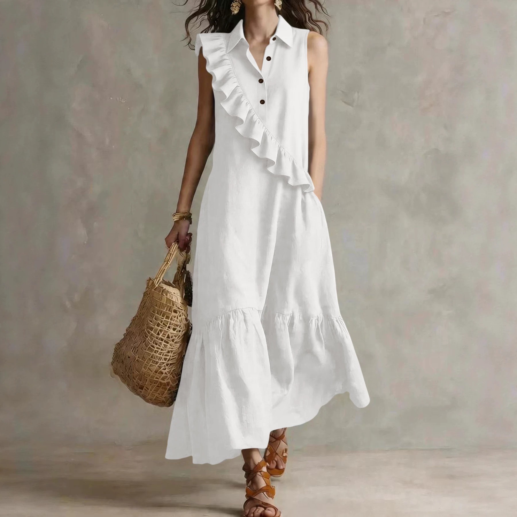 Sleeveless Blazer-Collar Midi Dress