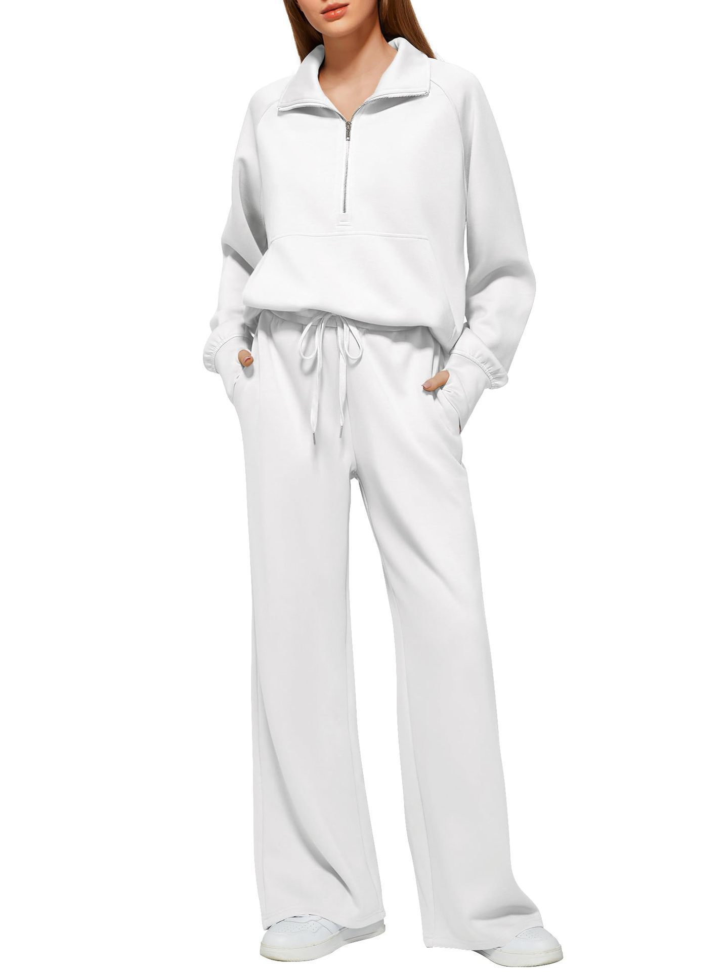 Women's Two-Piece Zip Sweatshirt and Wide-Leg Pants Set