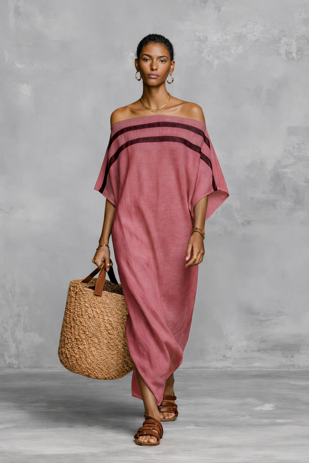 Off-Shoulder Maxi Dress with Batwing Sleeves