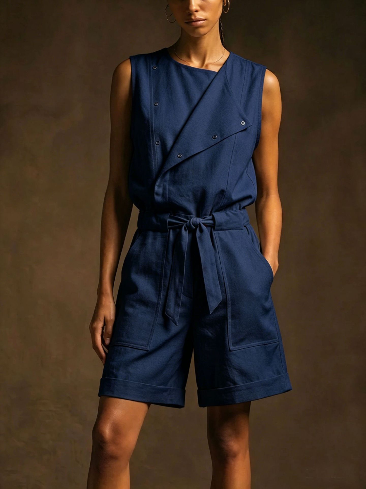 Women's Summer Cargo Jumpsuit Wide Leg Sleeveless