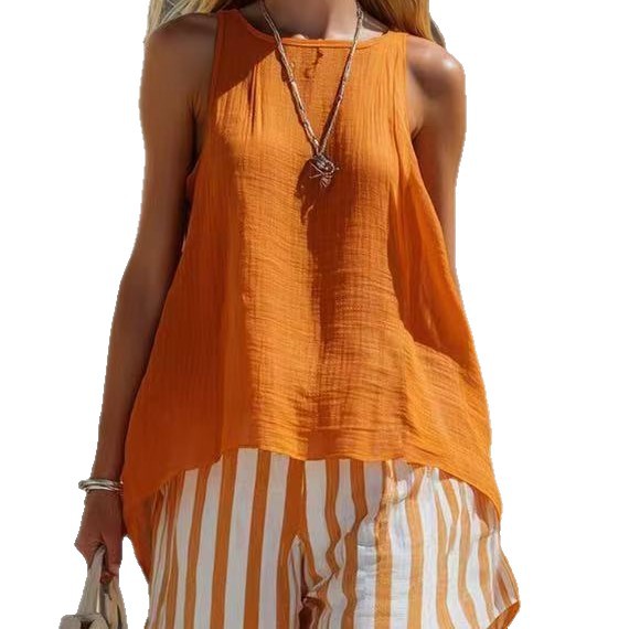 Women's Solid V-Neck Long-Sleeve Cotton-Linen Shirt Casual Loose Button-Up Top