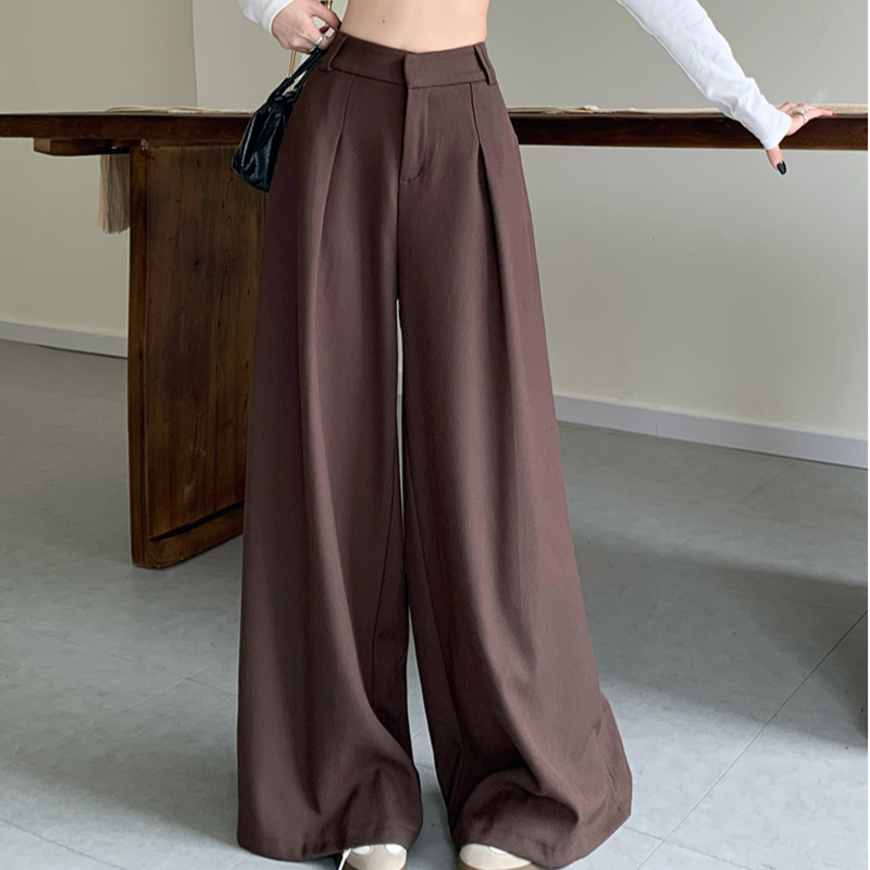 High-Waist Wide-Leg Tailored Pants for Women, Black Casual