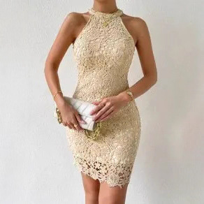 Women's Sleeveless Lace Trim Bodycon Dress Solid Color