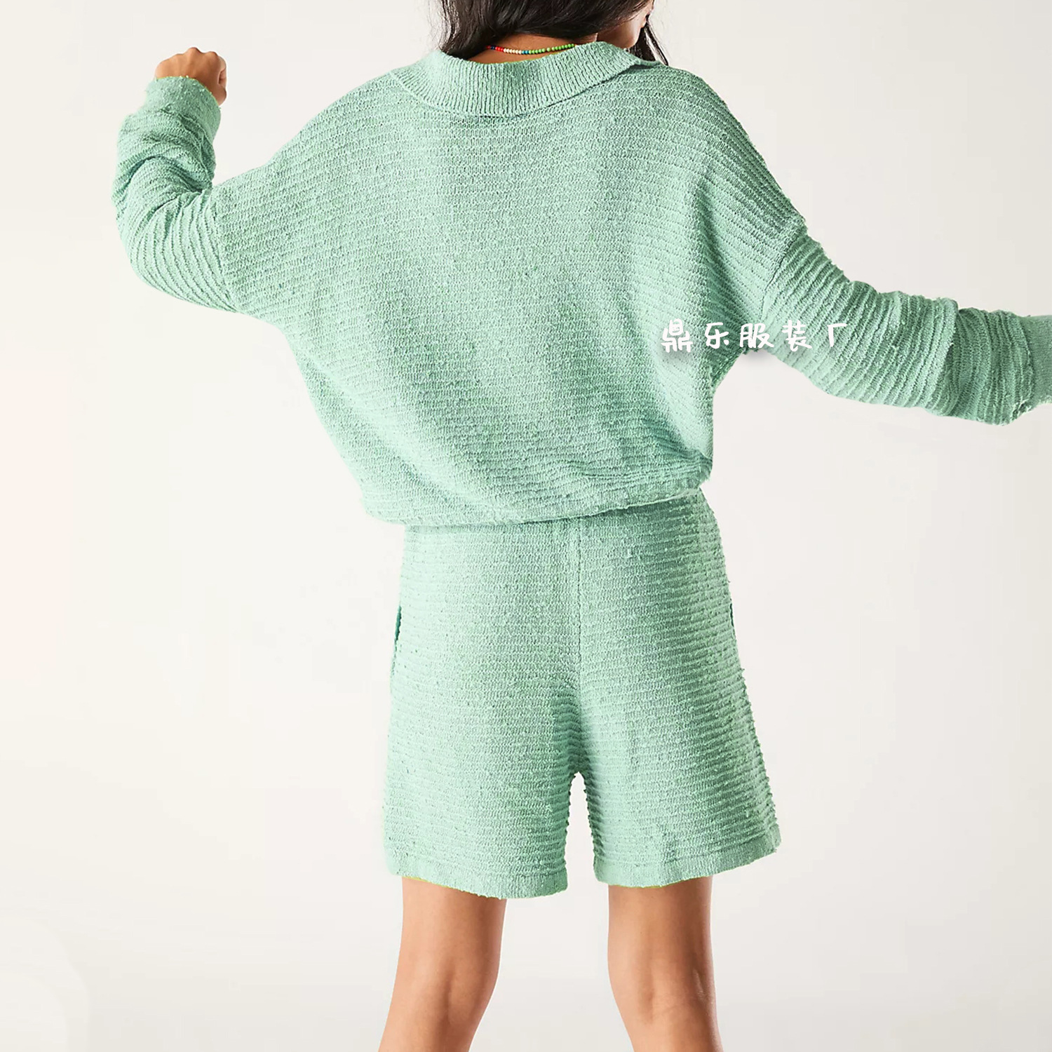 Women's Loose Knit Long Sleeve & Shorts Set