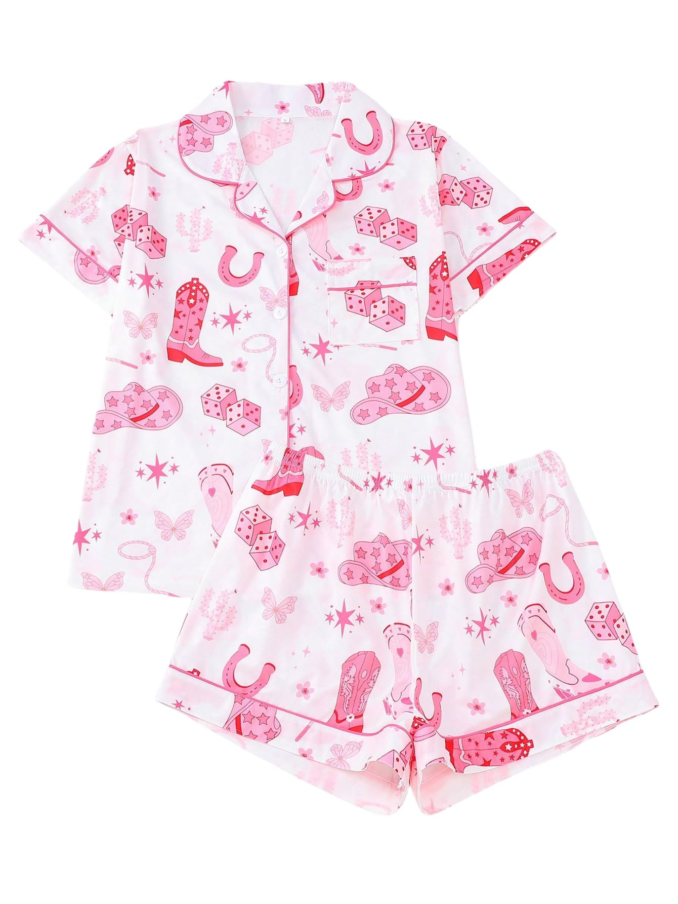 Women's Summer Hawaiian Print Short Sleeve Shirt Set