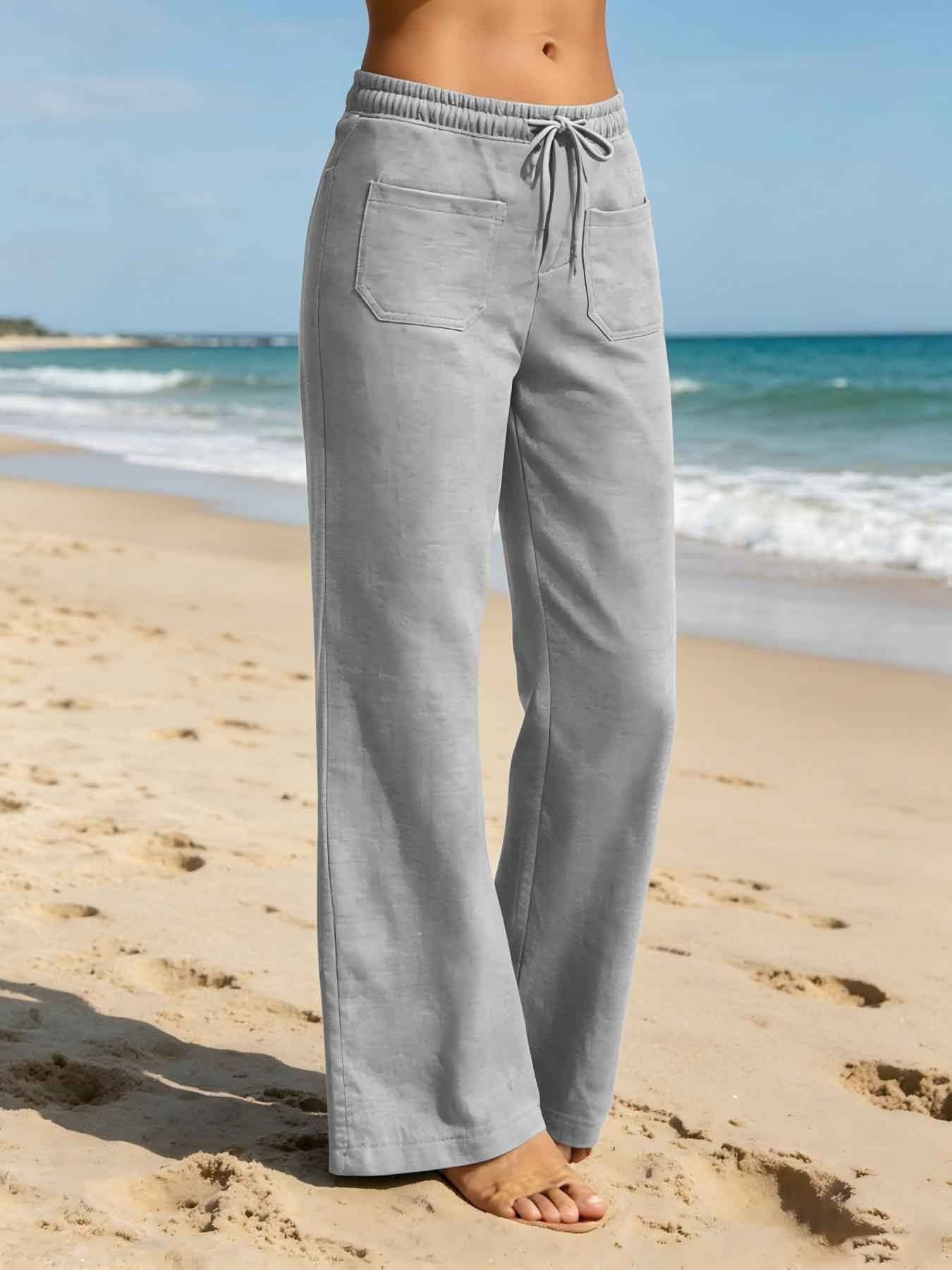 Women's Solid Straight-Leg Drawstring Pants with Pockets