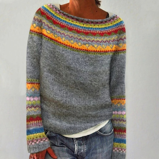 Women's Color-Block Crewneck Pullover Knit Sweater
