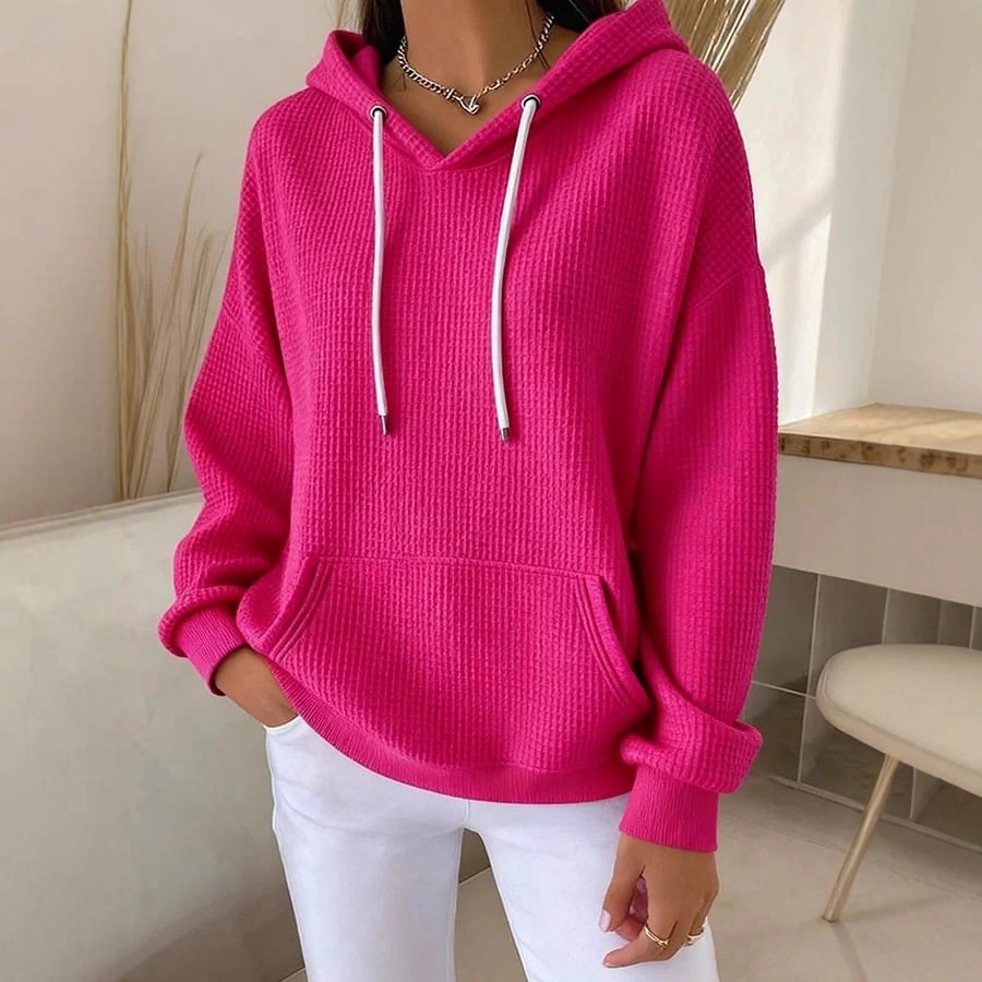 Solid Color Drawstring Hooded Pullover Sweatshirt