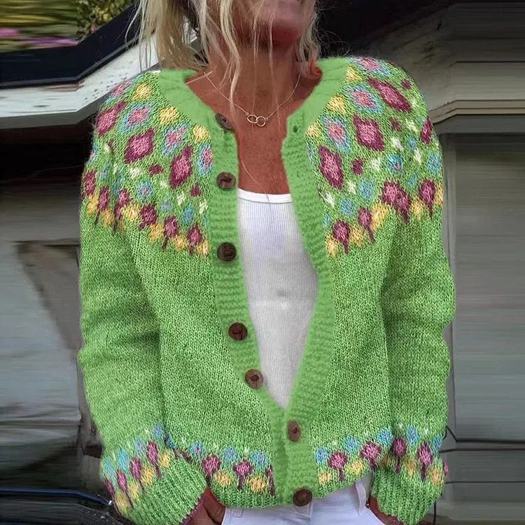 Women's Floral Line Print Cardigan Sweater