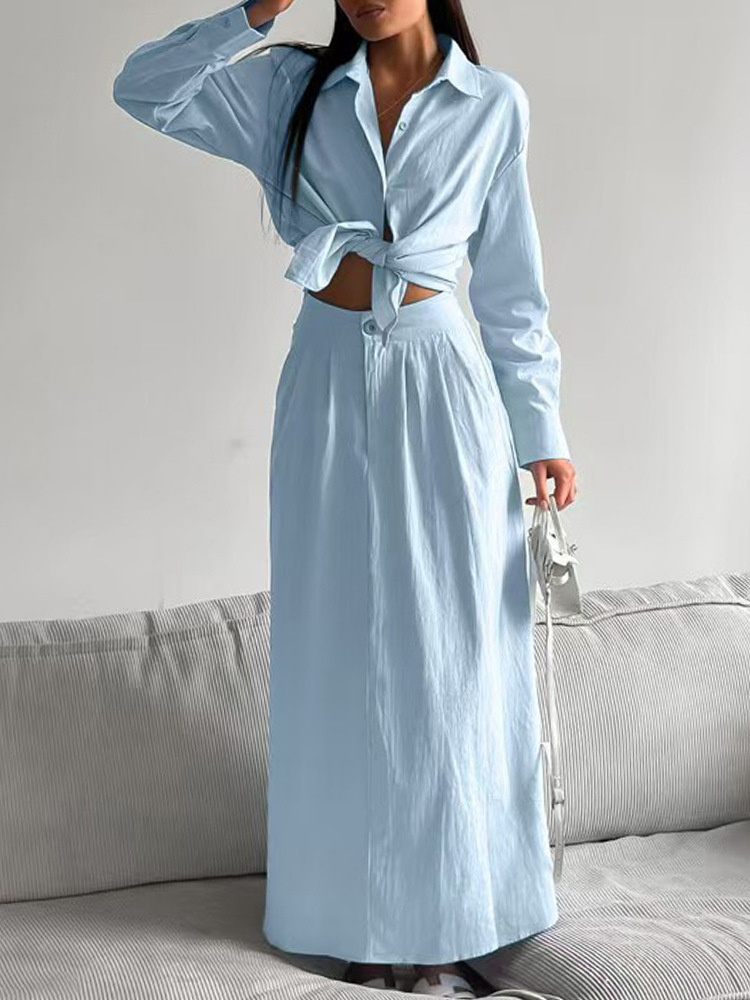 Long Sleeve Shirt and Skirt Two-Piece Set