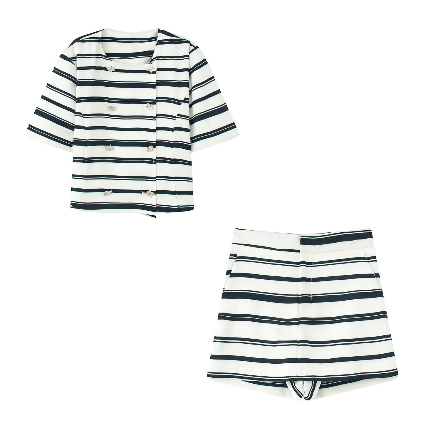 Striped Color-Block Short Sleeve Top and Skirt Set