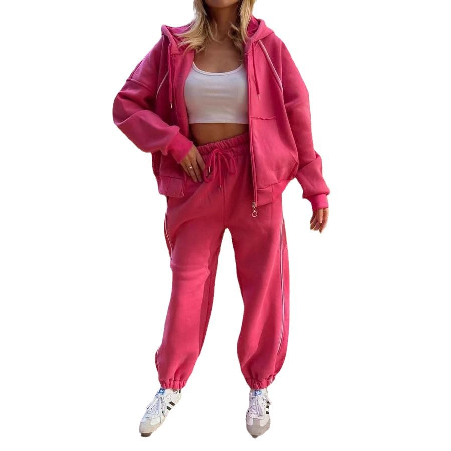 Women's Striped Hooded Cardigan and Pants Set Casual Sporty Two-Piece