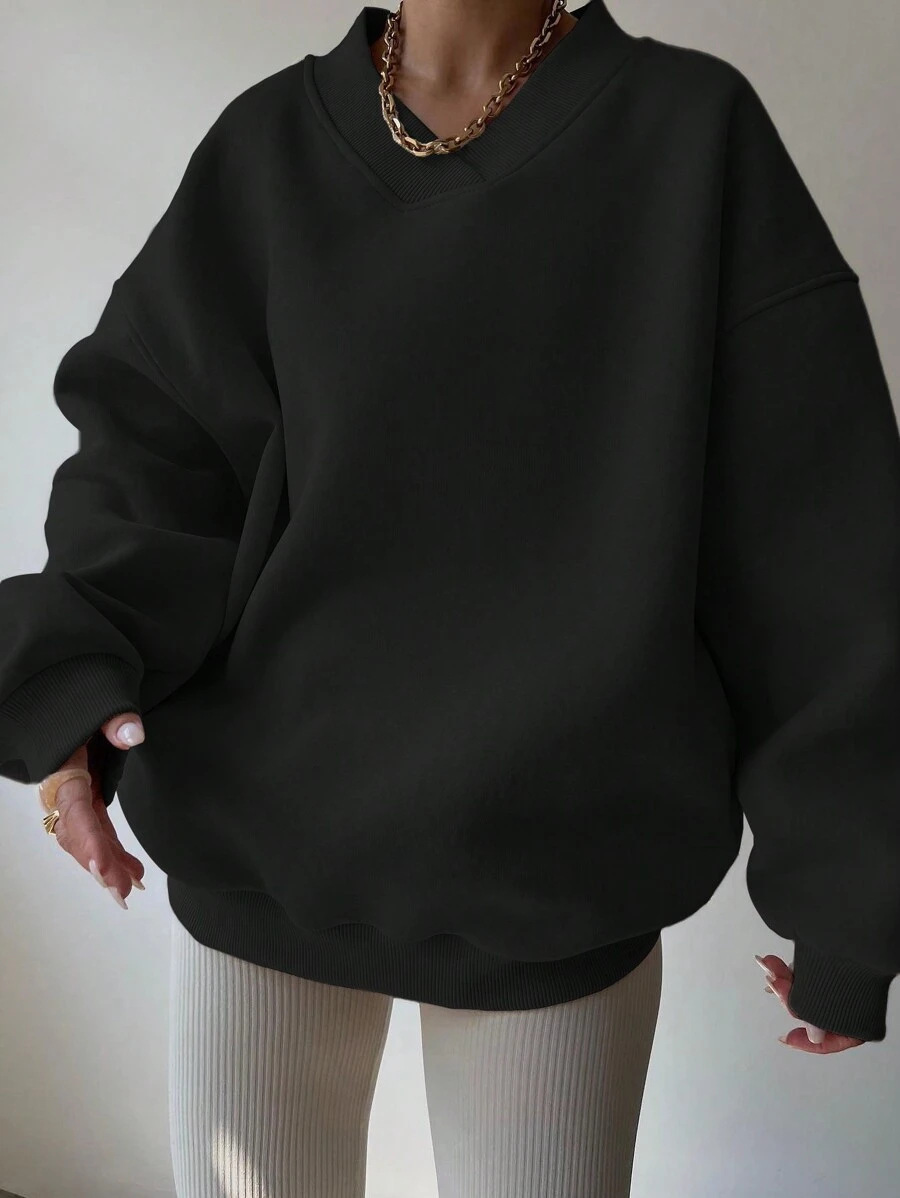 Women's Casual Solid Color Long Sleeve Crewneck Sweatshirt Loose Plus Size Pullover