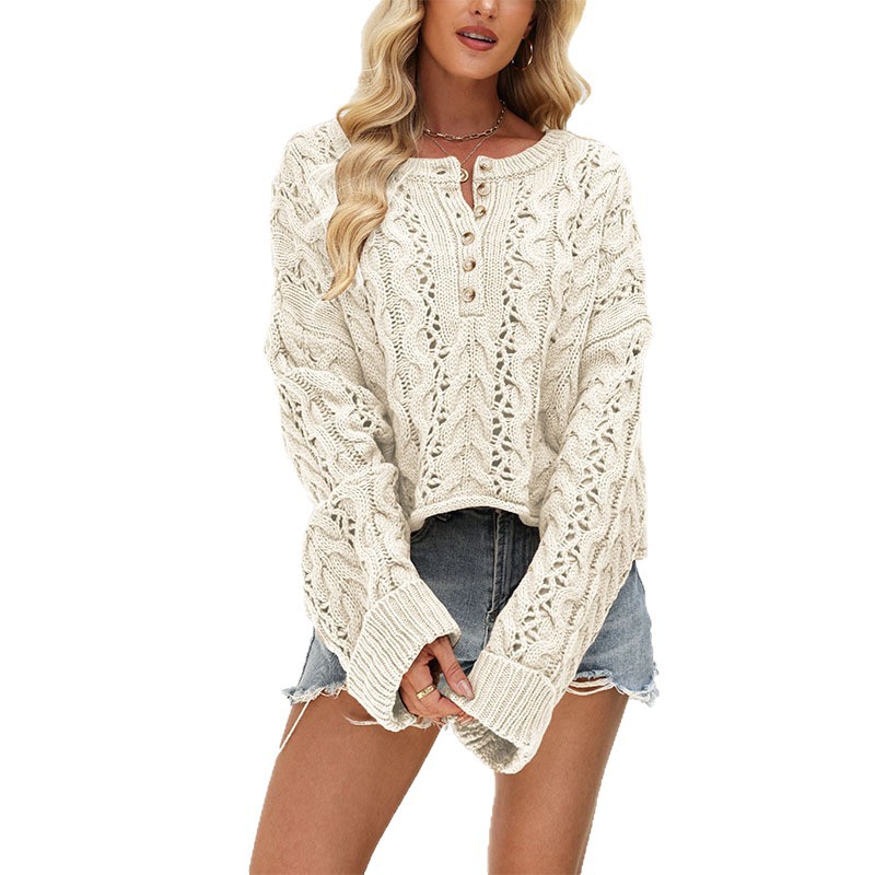 Button-Front Cable-Knit Cropped Sweater