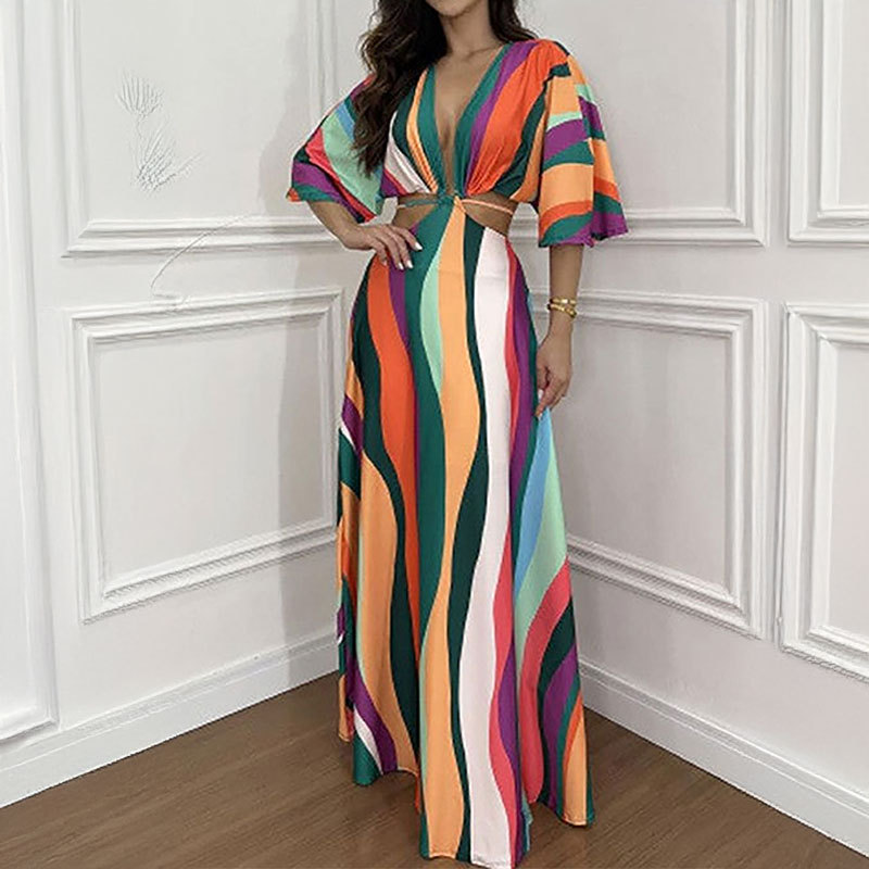 Women's Cutout Waist Printed Tie Dress