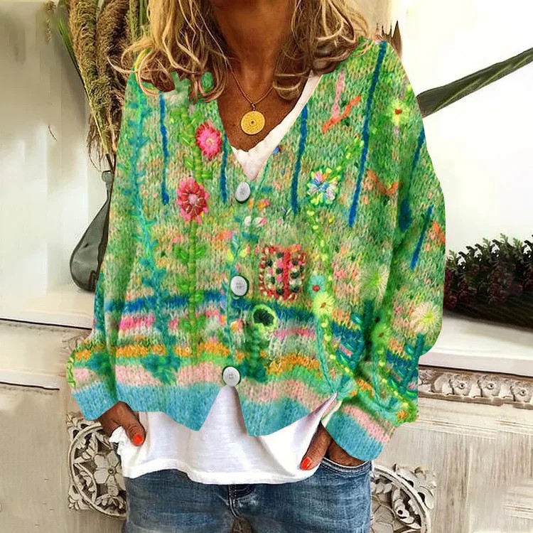 3D Print Open-Front Cardigan Soft Knit Sweater Coat