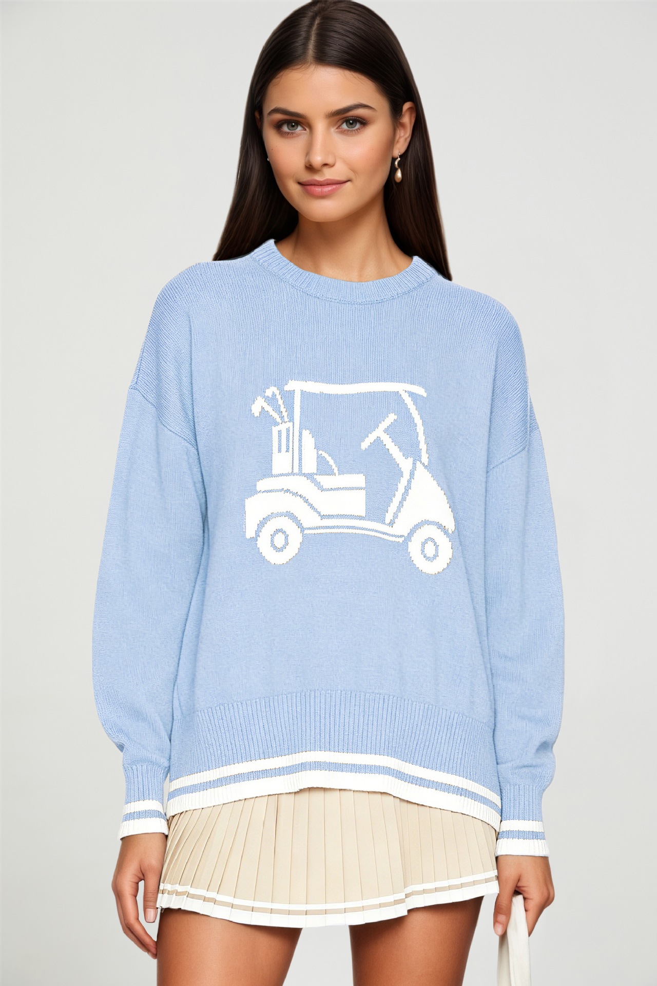 Women's Solid Crewneck Loose Long Sleeve Jacquard Knit Pullover Sweater