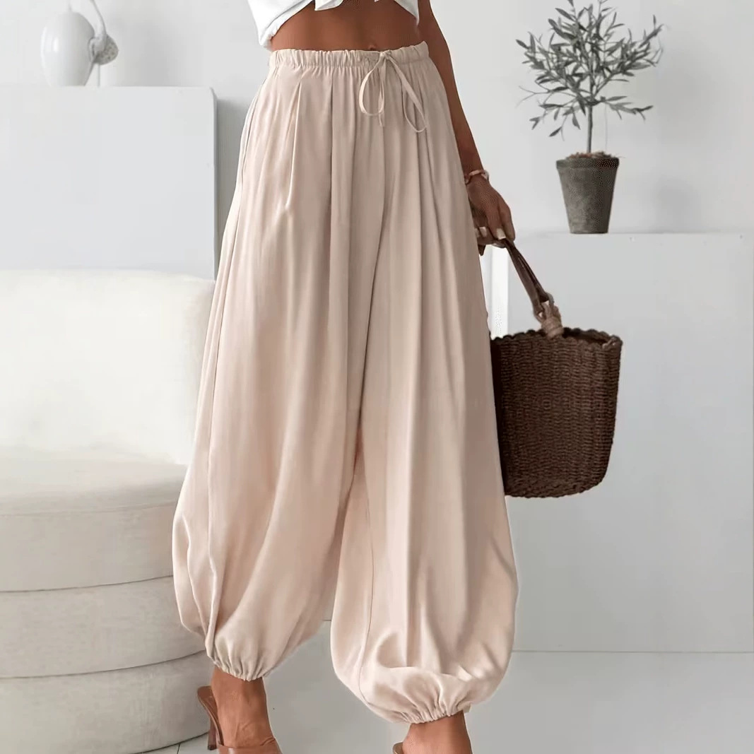 Women's Summer Elastic Waist Harem Pants Loose Fit Thin Long Pants