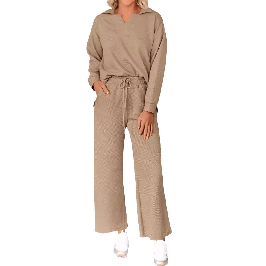 Solid Textured Long-Sleeve Hoodie and Pants Two-Piece Set