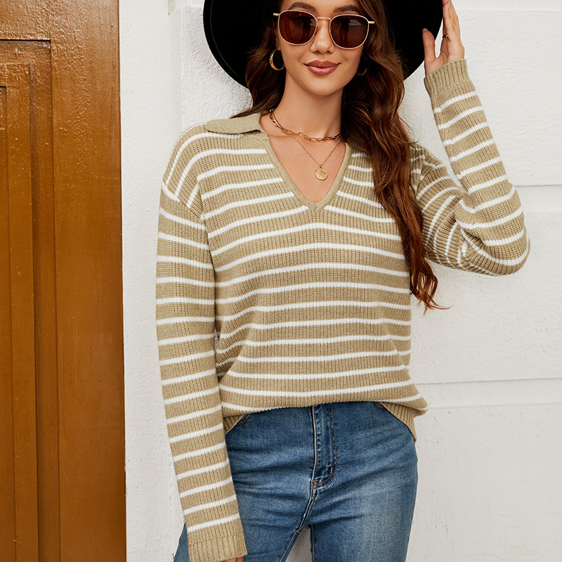 Striped Sweater Women's Loose Long Sleeve Pullover Knit Top
