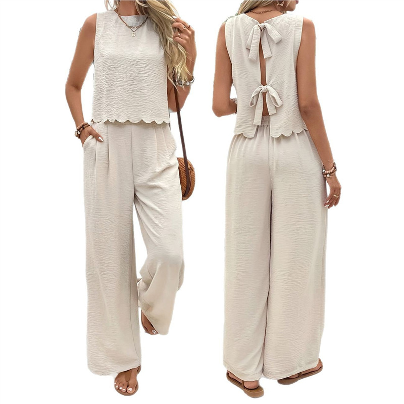 Women's Sleeveless Tank Top and Pants Set Ice Silk Casual