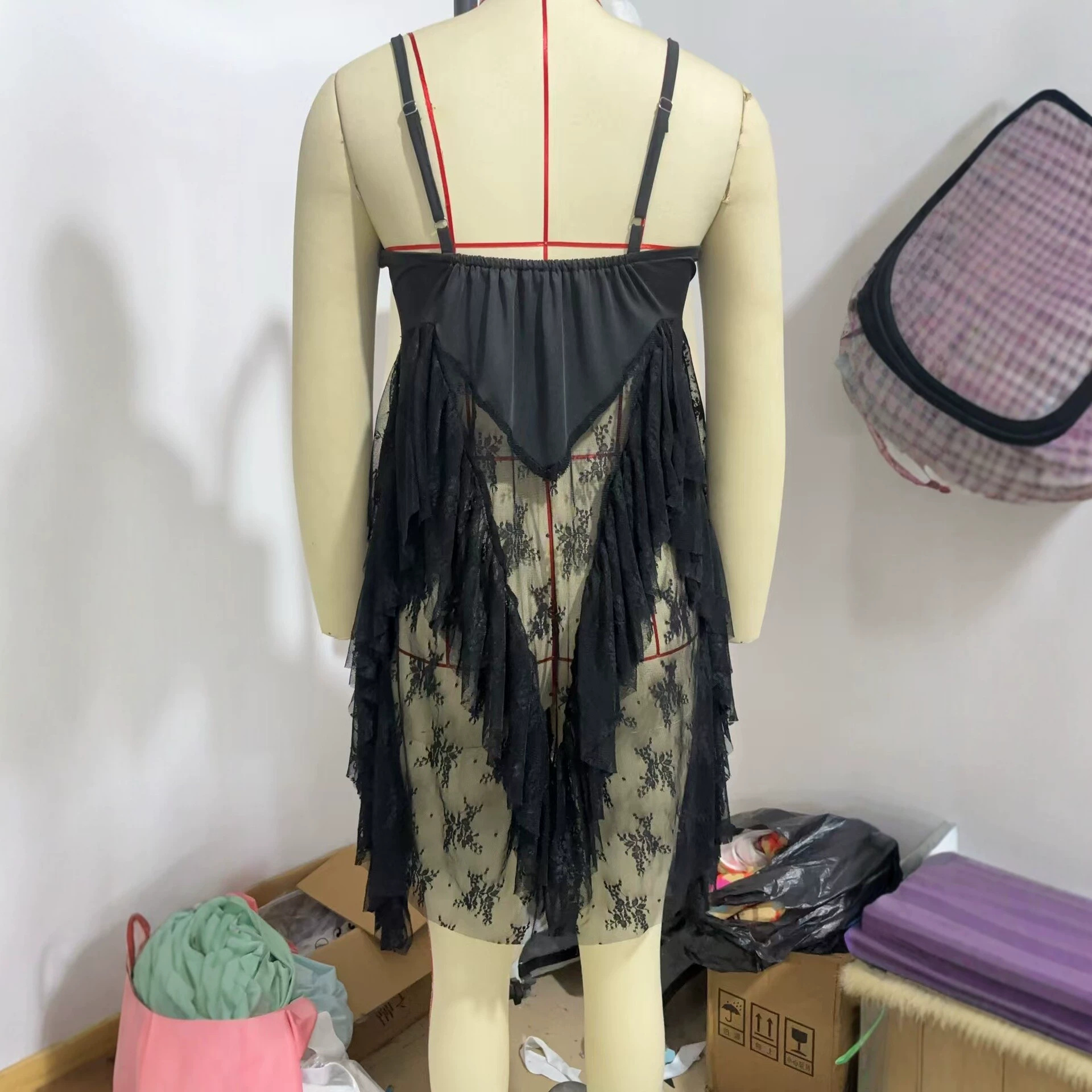 Purple High Neck Lace Panel Chiffon Maxi Dress