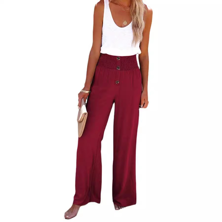 Women's Cotton Linen Wide Leg Pants High Waist Loose Casual