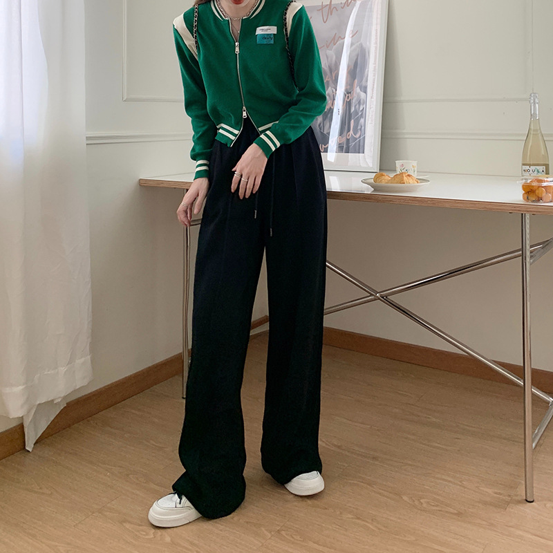 Black High-Waist Wide-Leg Sweatpants for Women, Loose Casual Korean Style