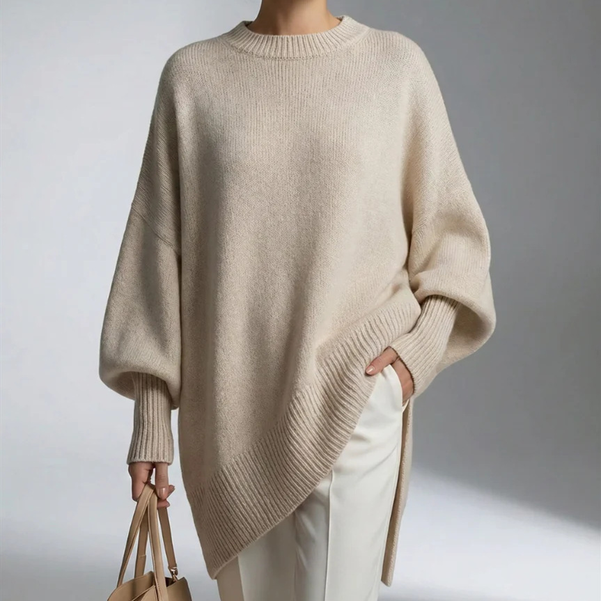 Women's Crewneck Pullover Knit Sweater Loose Relaxed Solid Color